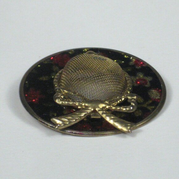 Hat Bow Brooch Goldtone 1 In Mesh Estate Jewelry Pin VIntage 1980 - Picture 4 of 5
